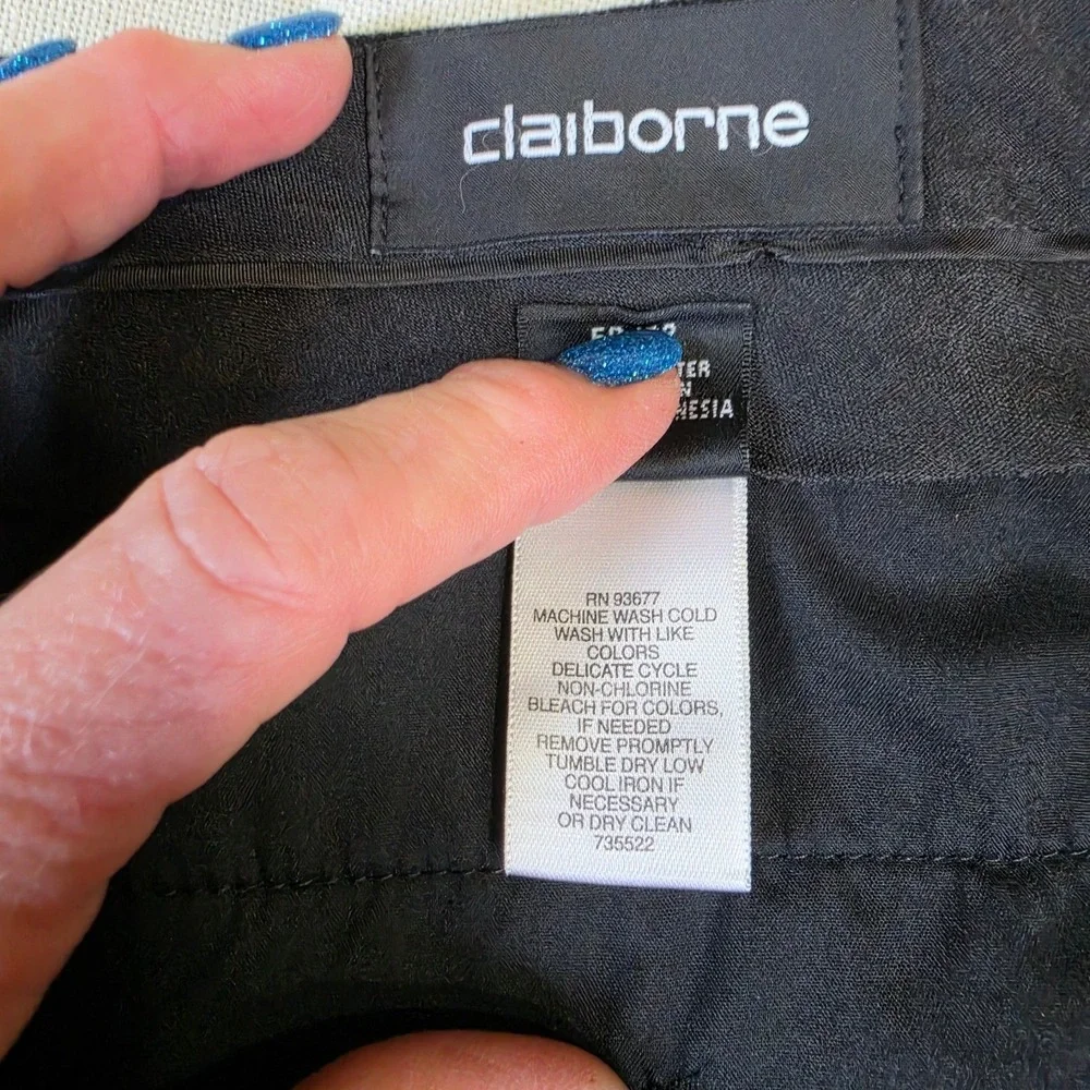 Claiborne Mens Black Textured Dress Pants Flat Front Trousers 50x32 735522